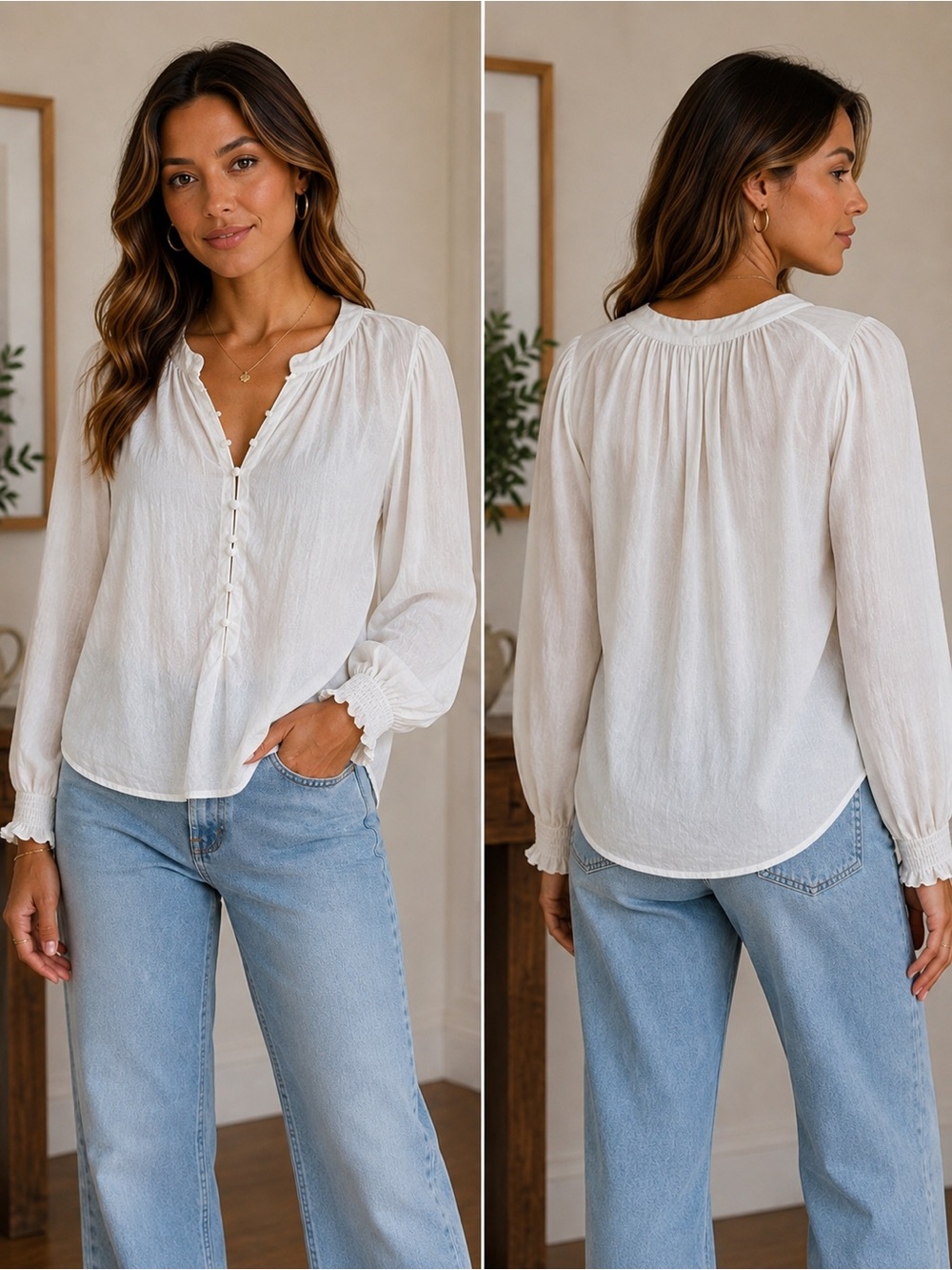 Cloth & Stone Women's White Button-Front Peasant Blouse